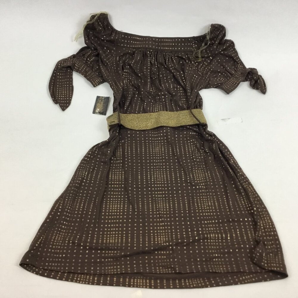 (NWT) Epic Thread, Brown Dress w/ gold glitter threads and belt